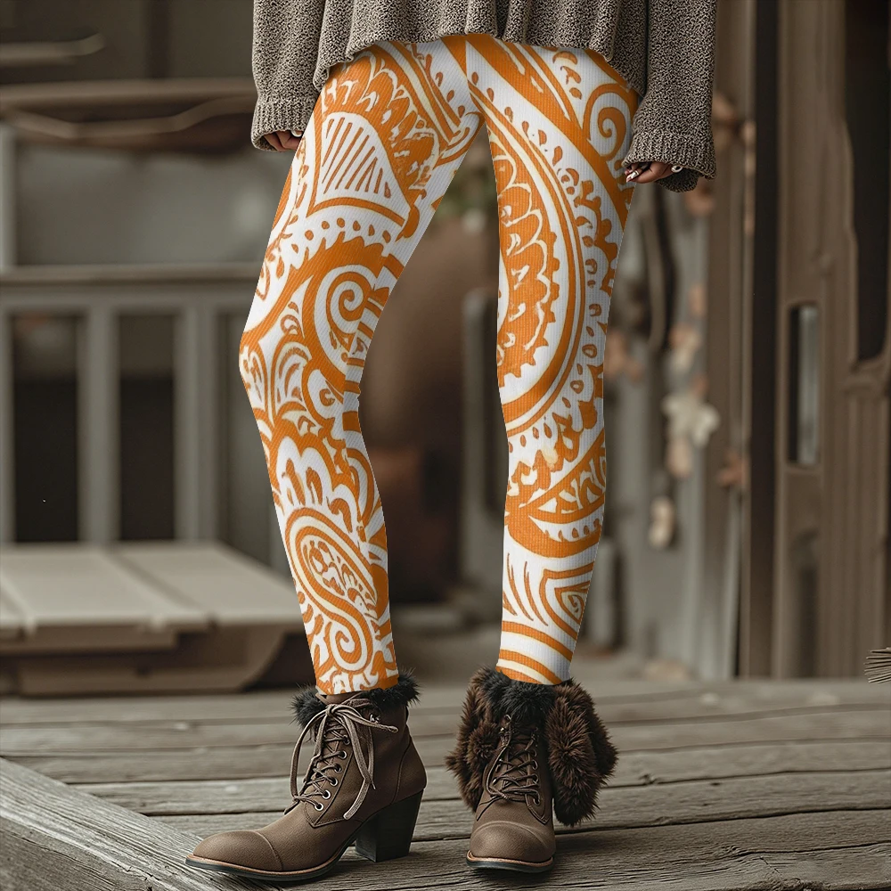 المرأة عالية الخصر البوهيمي بيزلي طماق الألوان دوامة الأزهار طباعة بسط رياضي اليوغا السراويل لملابس اللياقة البدنية غير رسمية