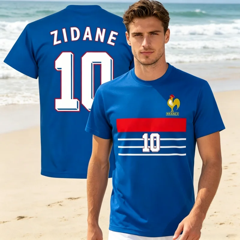 Camiseta Retro de Verão França 1998 Zidane 10, Confortável e Casual para Homens, Mulheres e Crianças