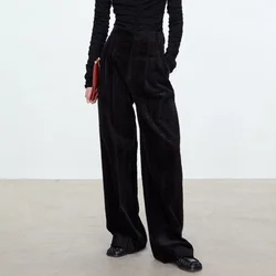 Pantaloni da donna retrò a gamba dritta in pile spesso a righe larghe in velluto a coste caldo Casual pantaloni a gamba larga Y2k Streetwear pantaloni donna