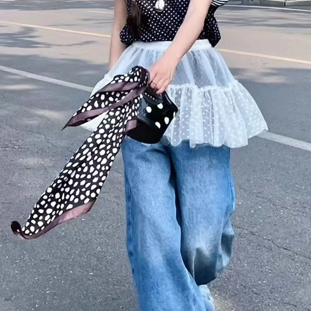 New Embroidered Flower Lace Mini Skirt Y2K Streetwear Harajuku Lace Up Ruffles Skirt See Through Pleated Skirts Jeans Decoration