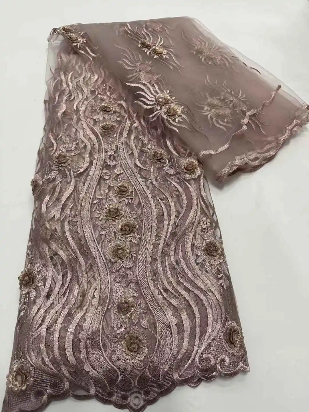 

Luxury African Beaded 2025 High Quality Nigerian Sequins With Pearl Lace French Tulle Lace Fabric For Party Dress Sewing