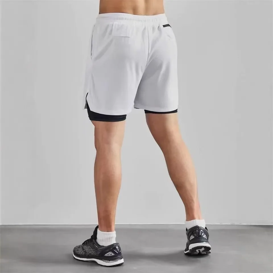 Herren-Sportshorts, doppellagige 2-in-1 schnell trocknende, atmungsaktive Freizeitshorts, Sommer-Laufsport-Hose – Detail 7