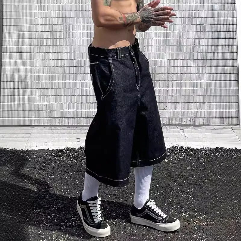 Men's Denim Shorts American West Coast Vintage Streetwear Unisex Loose Fit Straight Five‑Inch Washed Cut Casual Fashion Shorts