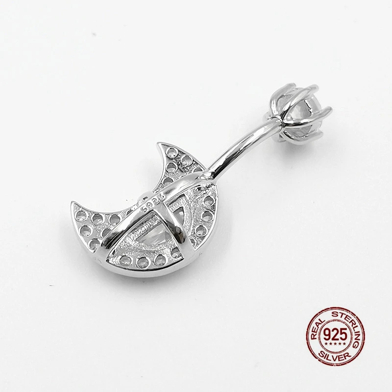 2025 Zircon Moon Belly Piercing 925 Sterling Silver Belly Button Ring for Women Shiny Crystal Navel Piercing Jewelry