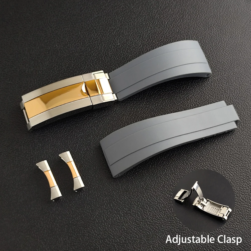 20-mm-Uhrenarmband mit gebogenen Enden, verstellbares Gummi-Uhrenarmband, passend für 20-mm-Breite VK63-Gehäuse, Uhrenteile für Herren – Detail 1