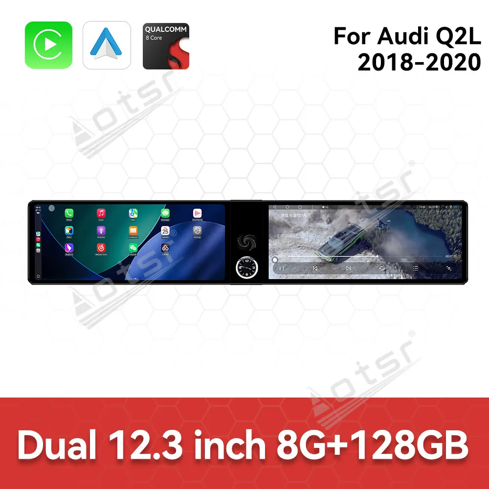 

12.3-дюймовый двойной сенсорный экран для Audi Q2L 2018-2020, Android 13 OS, GPS-навигация, мультимедийный проигрыватель, стереосистема, подключение Plug & Play