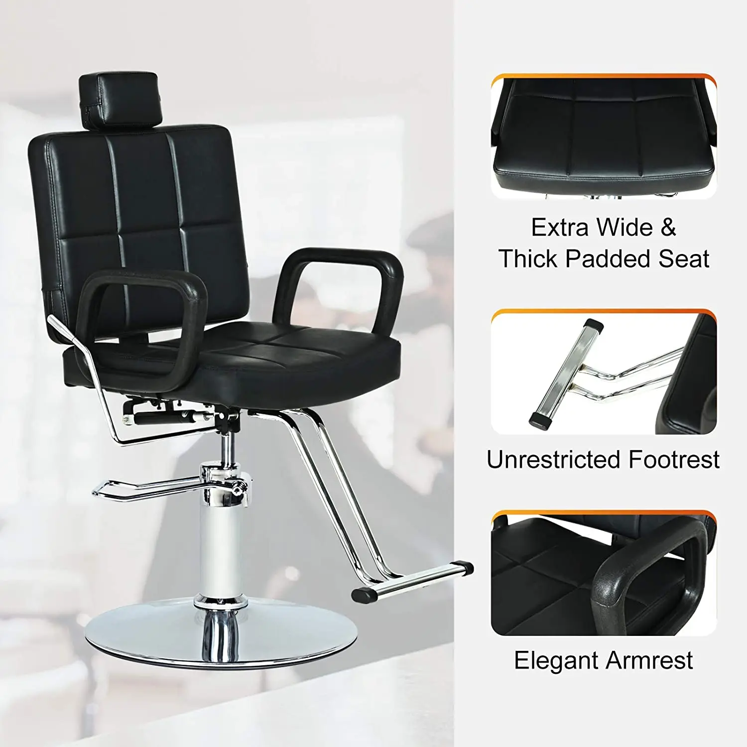 

Salon Stylist Chair Classic Reclining Barber Chair 360° Swivel Hydraulic Adjustable Beauty SPA Tattoo Hairdressing Equipment