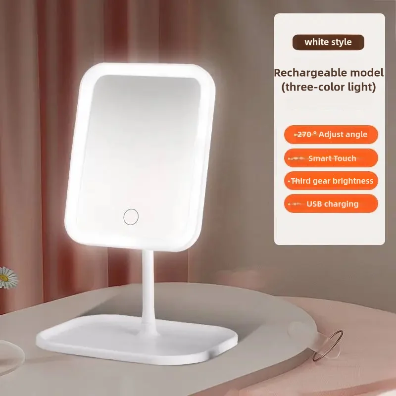 밝기 조절 가능 LED 화장품 거울, 회전 및 메모리 기능, 모노치 포함, USB 화장품 거울