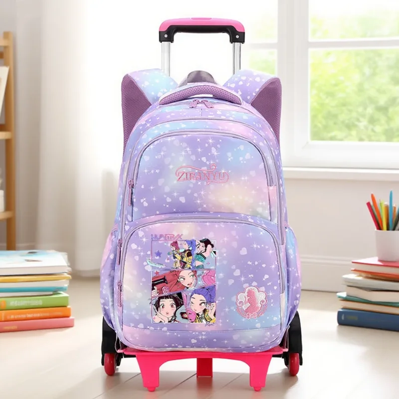 

KPop Demon Hunters, школьная сумка на тележке для девочек, Harajuku, аниме, сумка для книг, модные портативные рюкзаки большой емкости, высокое качество, подарки