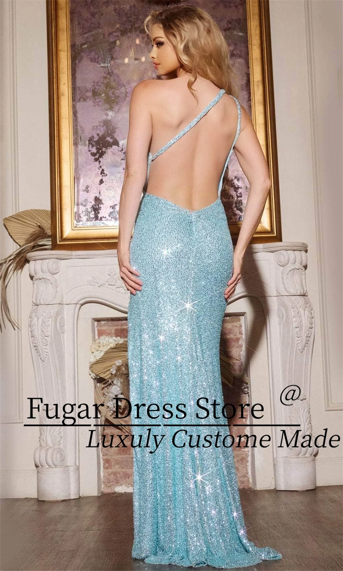 TIANTIAN Dostosowany Unikalny asymetryczny dekolt i stylowy krój Stojąca konstrukcja Błyszczące cekiny Sukienka na studniówkę فساتين سهرة