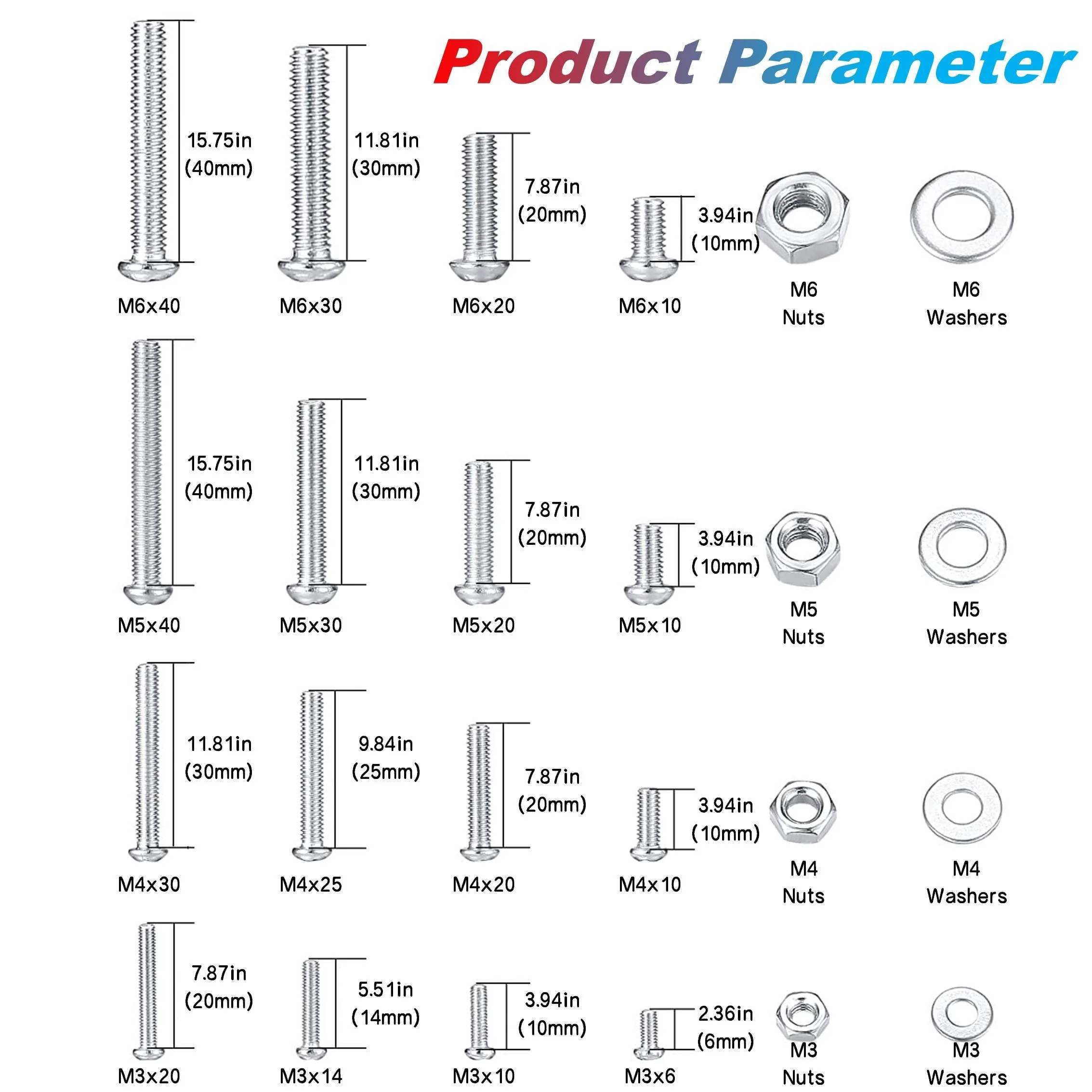 1080pcs Screws Bolts and Nuts Assortment Kit, Metric Machine Screws and Nuts and Flat Washers, M3/M4/M5/M6 image 3