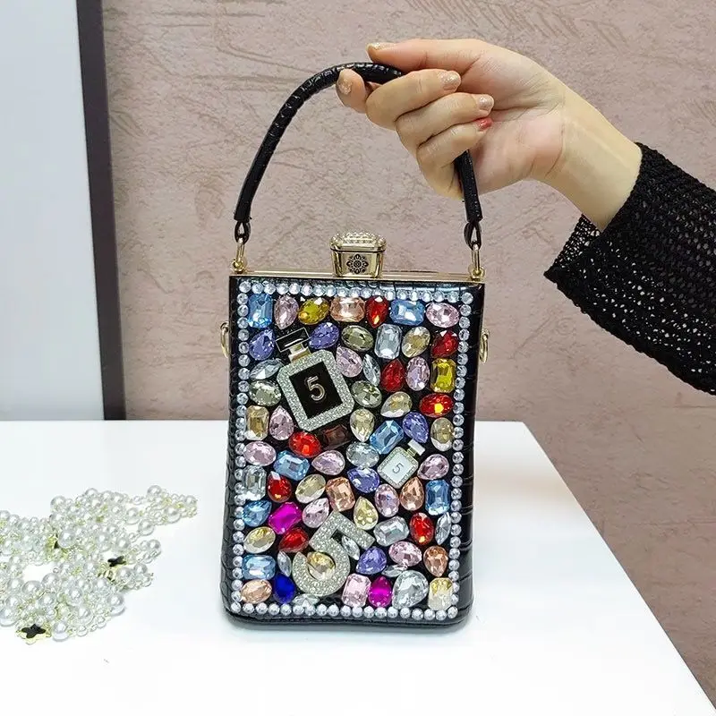 Designer Brand Leather Vintage 가방 Clip Handbag Rhinestone Shoulder Crossbody Box Bags for Women sac a mains femme Hot Selling