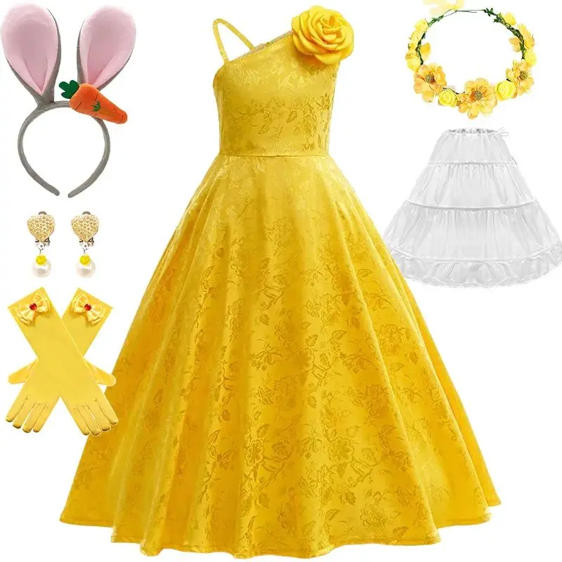 Сумасшедшее животное, город, зоопарк, полицейский, Джуди Хопс, карнавальный костюм, элегантное желтое платье с цветком для девочек, детей, Хэллоуин, Пурим