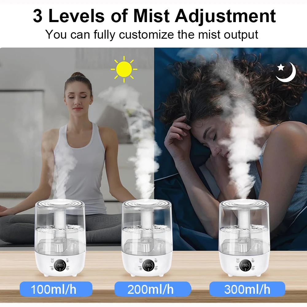 3/4L Air Humidifier Purifier Air for Household Room Humidifier with Aromatherapy Essential Oil Diffuser 2 Water Mist Humidifier