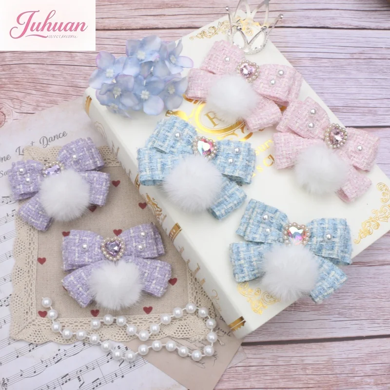 

Handmade Sweet Lady Small Fragrant Wind Hairball Love Pearl Rhinestone Side Clip Pair Hair Accessories Hairpin Headgear Women