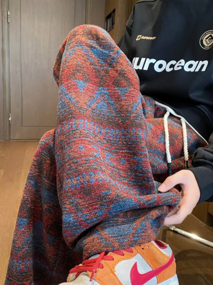 

Autumn Winter New Sle Men's Loose Comfortable Warm Casual Pants Faionable Youth Trendy Flat Weave Straight Leg Trousers