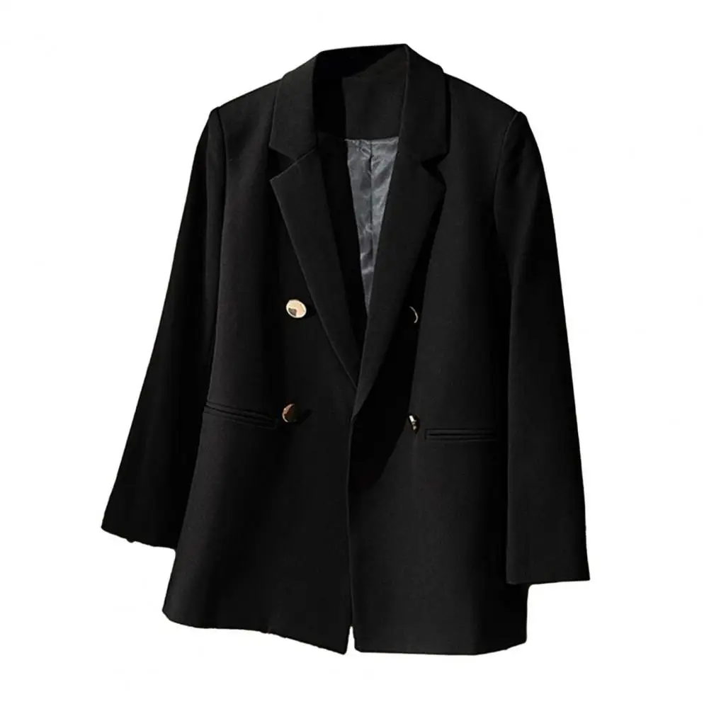 Daily Life Suit Professional Women's Double-breasted Suit Coat for Business Commute Formal Lapel Jacket with Long Sleeves Solid