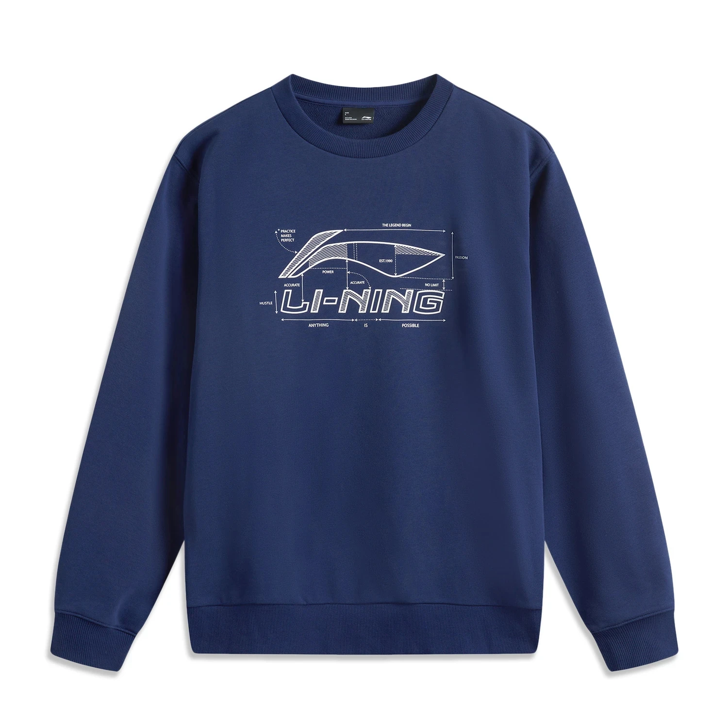 Li-Ning Men Sports Style Sweatshirt Long Sleeve 88%Cotton 12%Polyester Letter Logo Loose Fit LiNing Pullover AWDV247 image 5