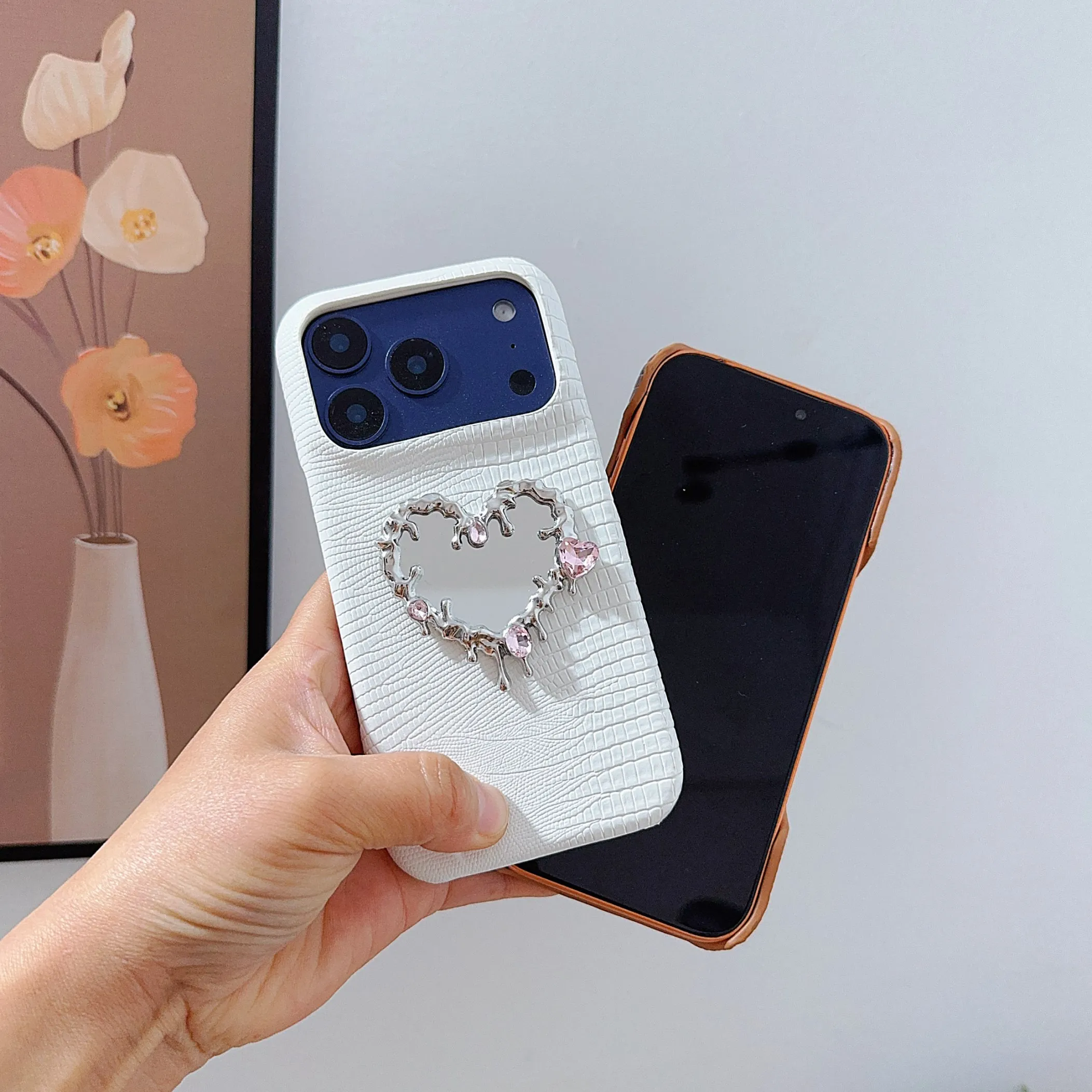 

Irregular cosmetic mirror PU leather Case for iPhone 17 16 15 14 Phone Cover 17 16 15 14 13 Pro MAX Hard Shockproof Back Funda