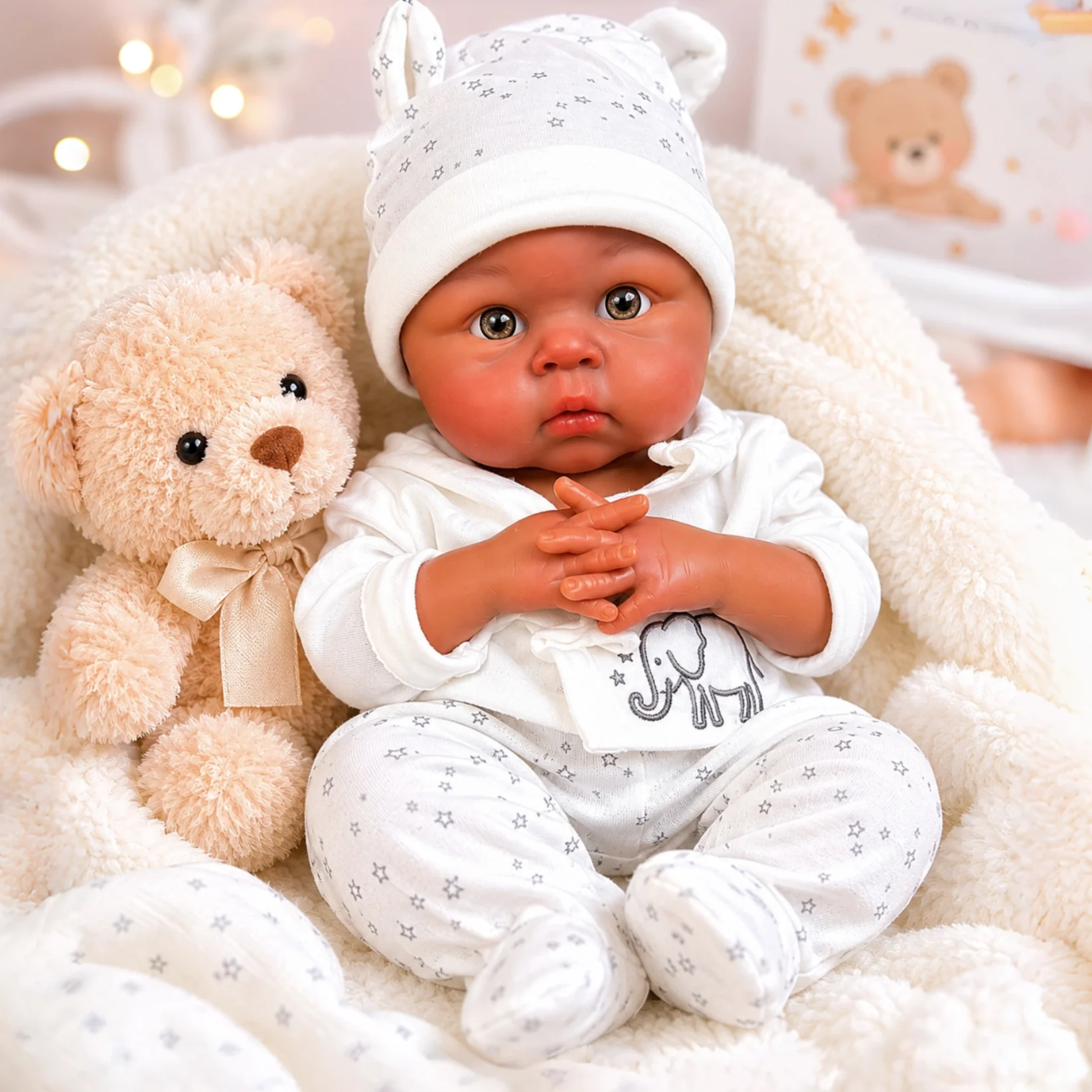 

Dark Skin 45CM Silicone Girl Doll Ultra-Soft/Handmade/Realistic/High Quality Rebirth Girl Doll Ideal As Gift For Families