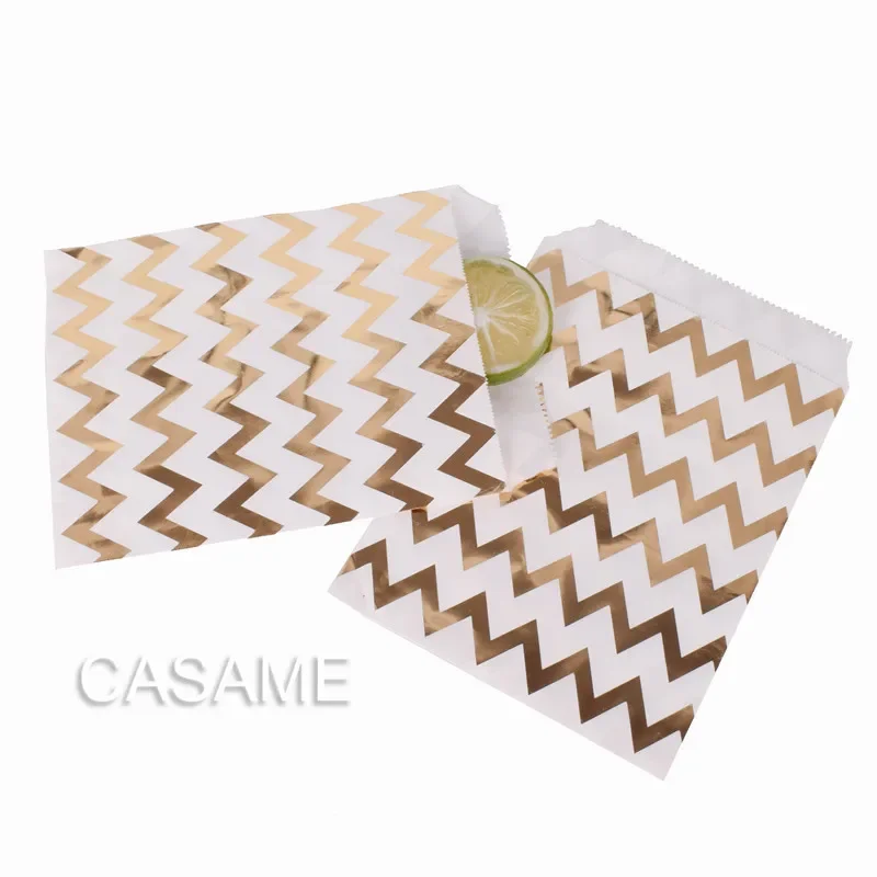 25PCS Kraft Paper Bags Gold Stripe Wedding Gift Birthday Party supplies Wedding decoration Gifts goodie wrapping bag favor