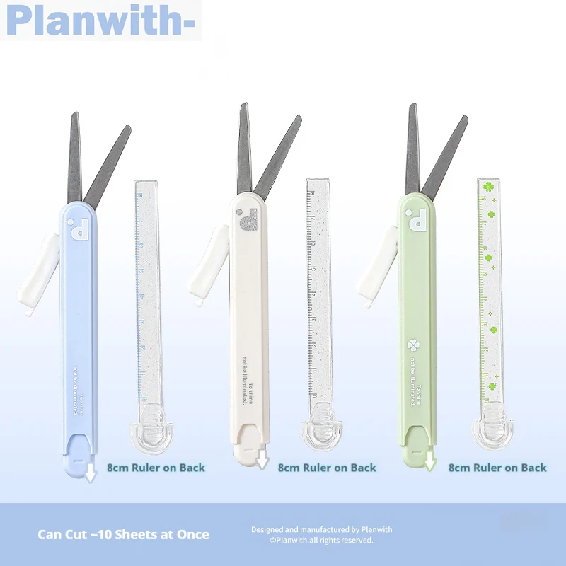 Planwith – ciseaux multifonctions 2 en 1 avec règle, conception pliable pour Scrapbooking, planificateurs et bricolage, papeterie scolaire et de bureau