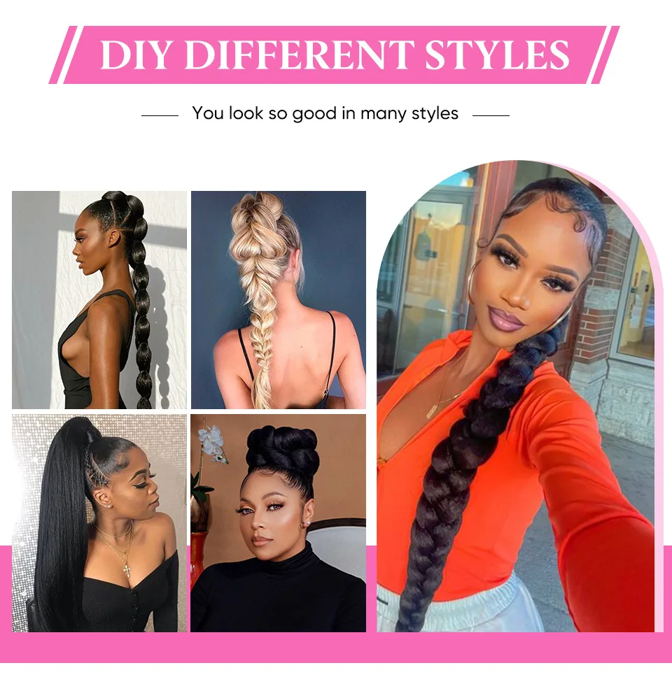 34 Inches Synthetic Ponytail Braided Hair Extensions DIY Braided Ponytail With Rubber Band Hair Ring for Women Hairpiece Braids