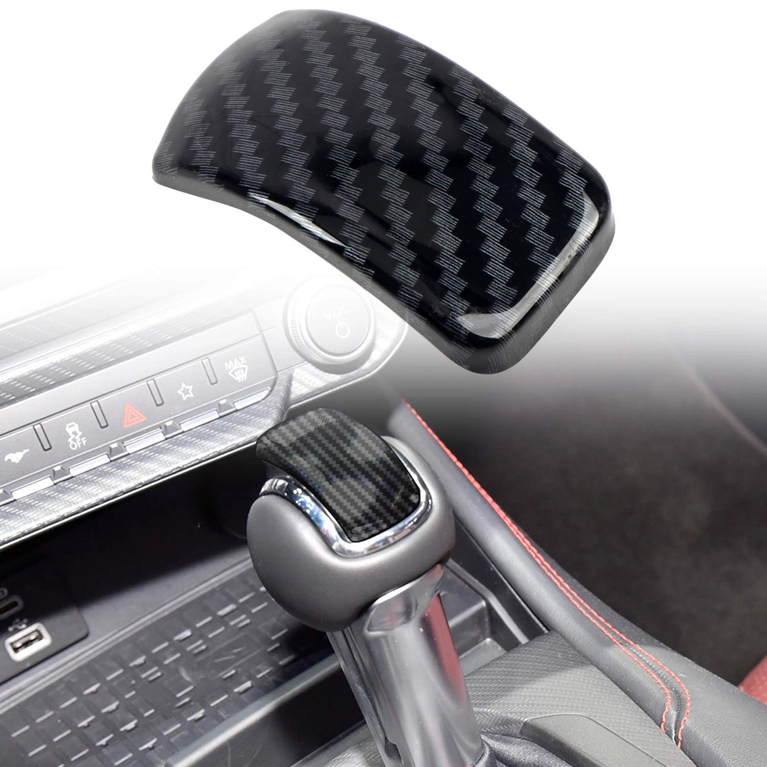 

Car Accessories For Ford Mustang 2024 2025 ABS Carbon Fiber Printed Interior Gear Shift Knob Head Cover Trim 1pcs