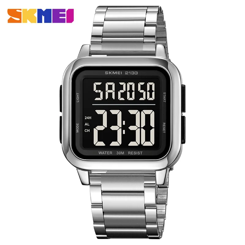 

SKMEI Original Watch Stainless Steel Digital Wristwatch Countdown Stopwatch Sport Watches for Man 5 Alarm Clock Waterproof 2133