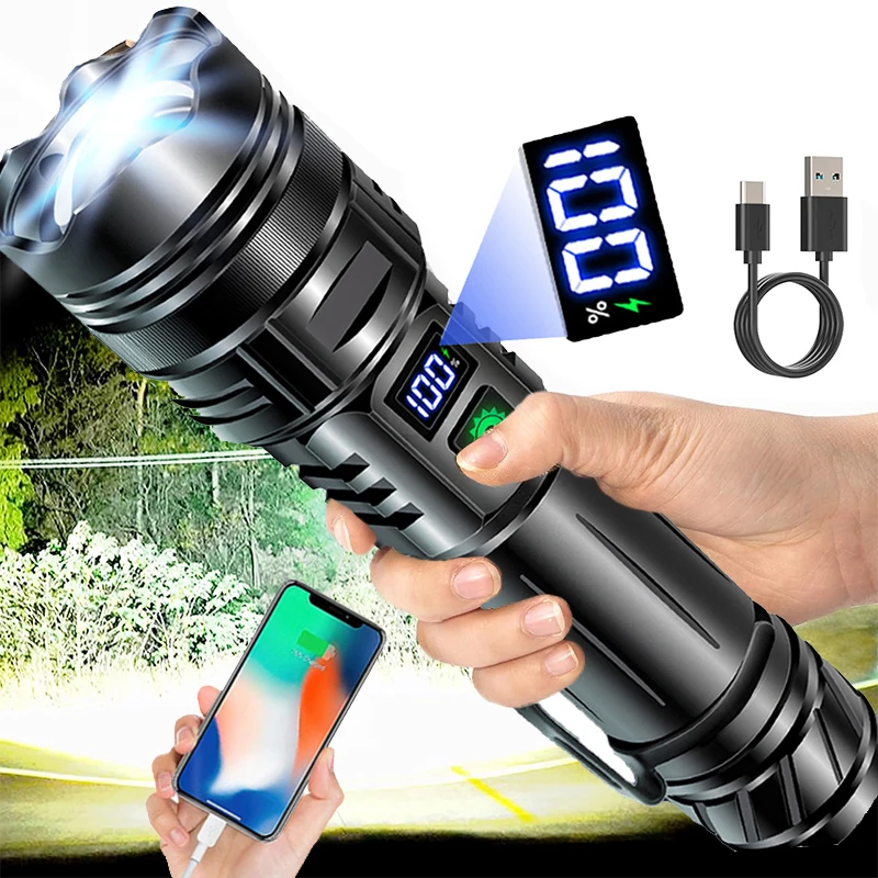 Most Powerful Flashlight USB Rechargeable Torch Lamp LED High Power Flash Light Long Shot Tactical Lantern For Camping