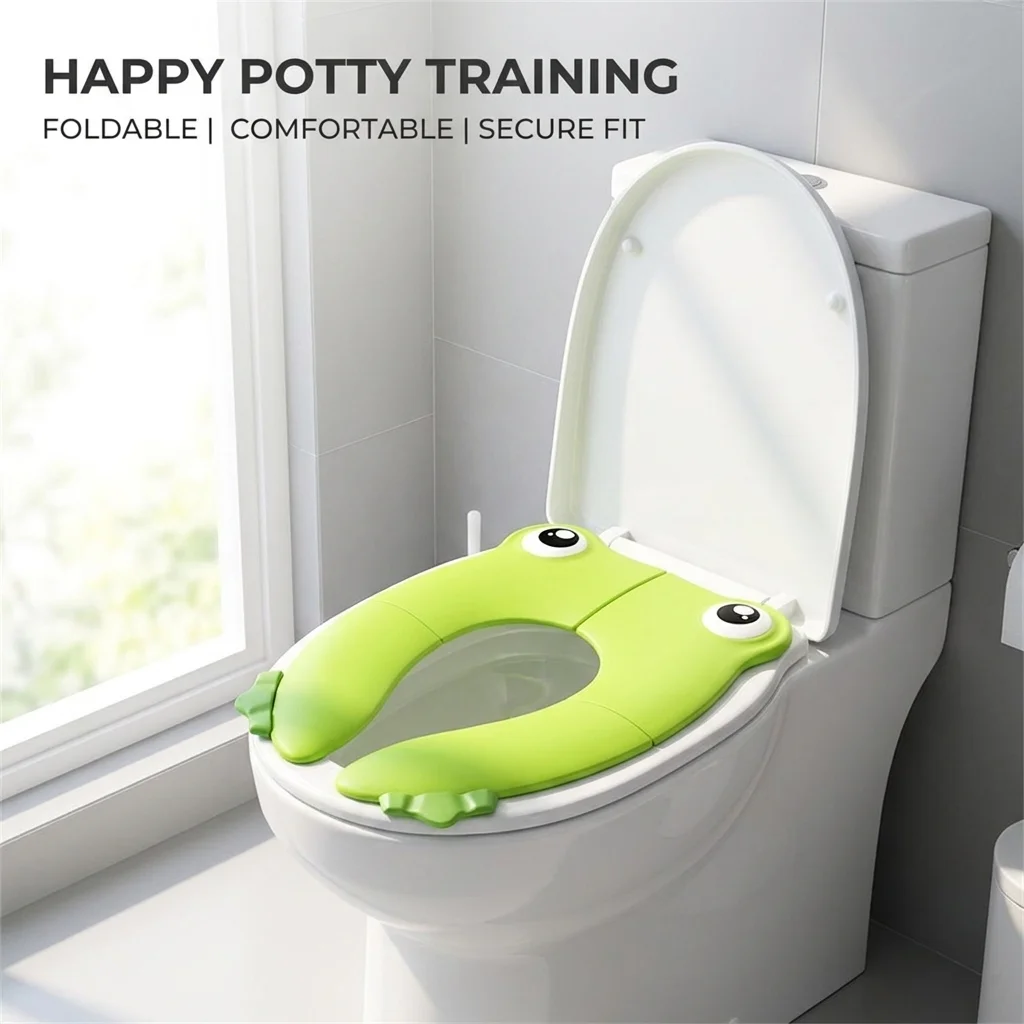 Siège de toilette pliable pour tout-petits, anneau de toilette portable de voyage pour enfants, siège de toilette mignon en forme de grenouille de dessin animé pour bébés, tapis antidérapant pour toilettes publiques