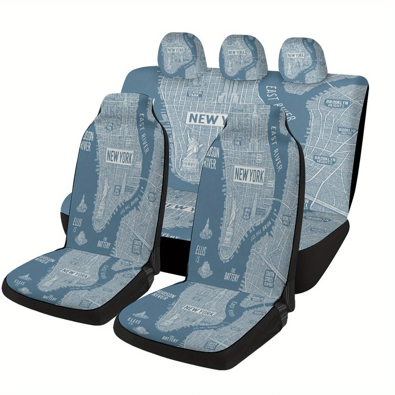 

New York City Map Designed Car Seat Covers Set For Most Cars, Trendy Personalized Novelty Decorative Car Seat Protector Covers F