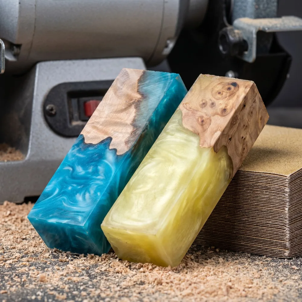 Hybrid Epoxy Resin Burl Wood Knife Handle Blank Stabilized Wood Block DIY Knife Making Woodturning Craft Material