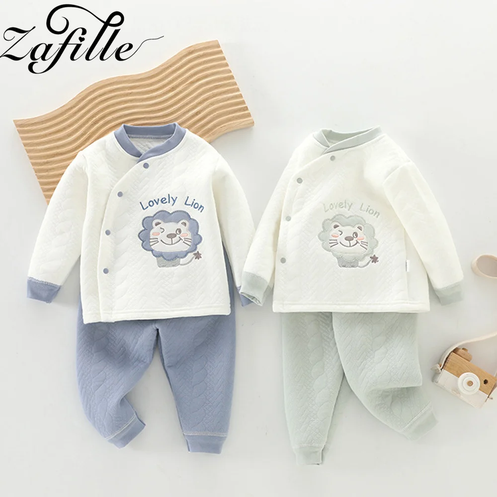 ZAFILLE Baby Thermal Underwear Set Lion Printed Top+High Waist Pants Kids Toddler Costume Autumn Newborn Boys Girls Sleepwear