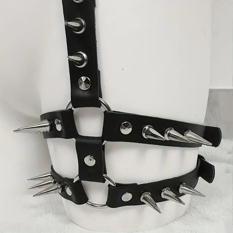 1 Piece Black Leg Belly Band PU Leather Belt with Gothic Festival Carnival Outfit