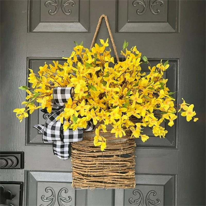 

Yellow Small Wildflower Door Hangers Baskets Wreath Spring Wreath for Front Door 15UB