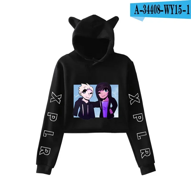 Sam and Colby XPLR Merch Crop Top Hoodie for Teenage Girls Streetwear Hip Hop Kawaii Cat Ear Harajuku Cropped Sweatshirt