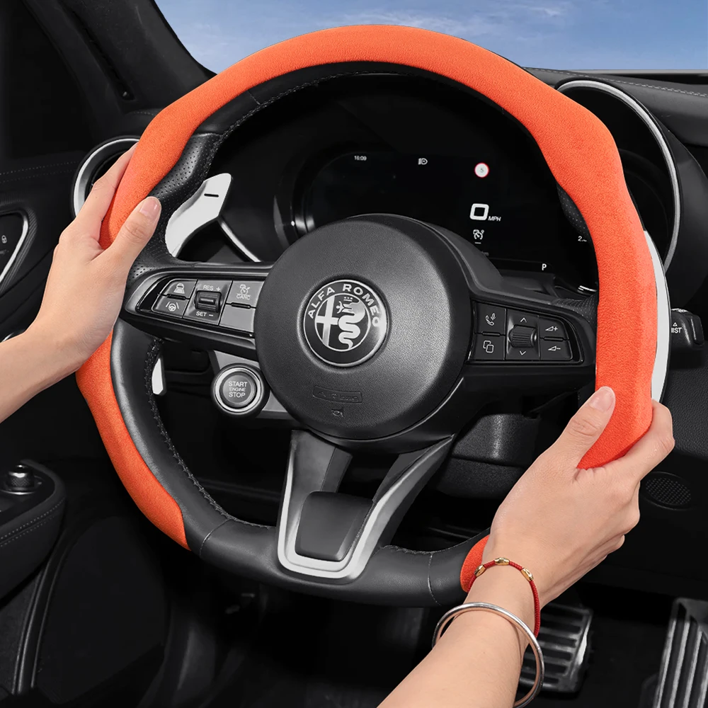 Tapacubos Aptos para Alfa Romeo, Funda de Volante de Gamuza Premium, Antideslizante y Duradera, para Giulia 952, Stelvio 949, 147