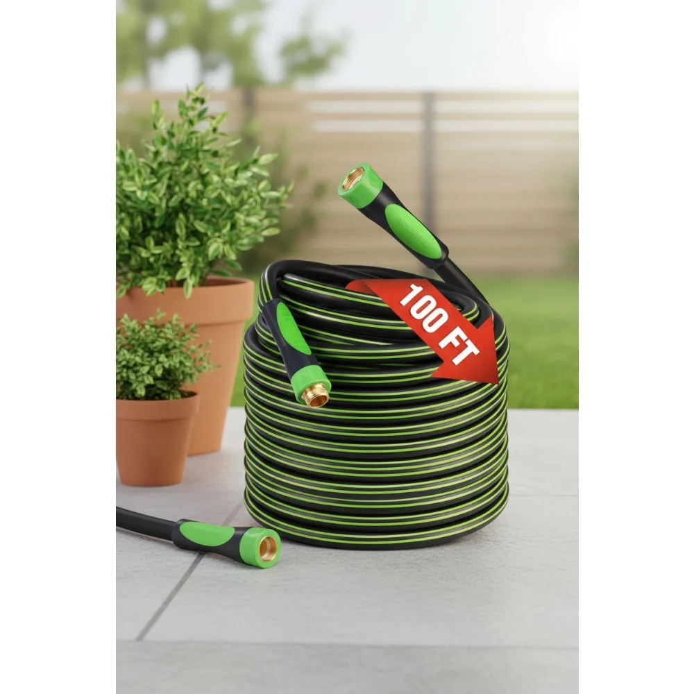 

5/8" x 100ft Heavy Duty Flexible Garden Hose with Brass Fittings, All-Weather Water Hose for Lawn & Yard Care