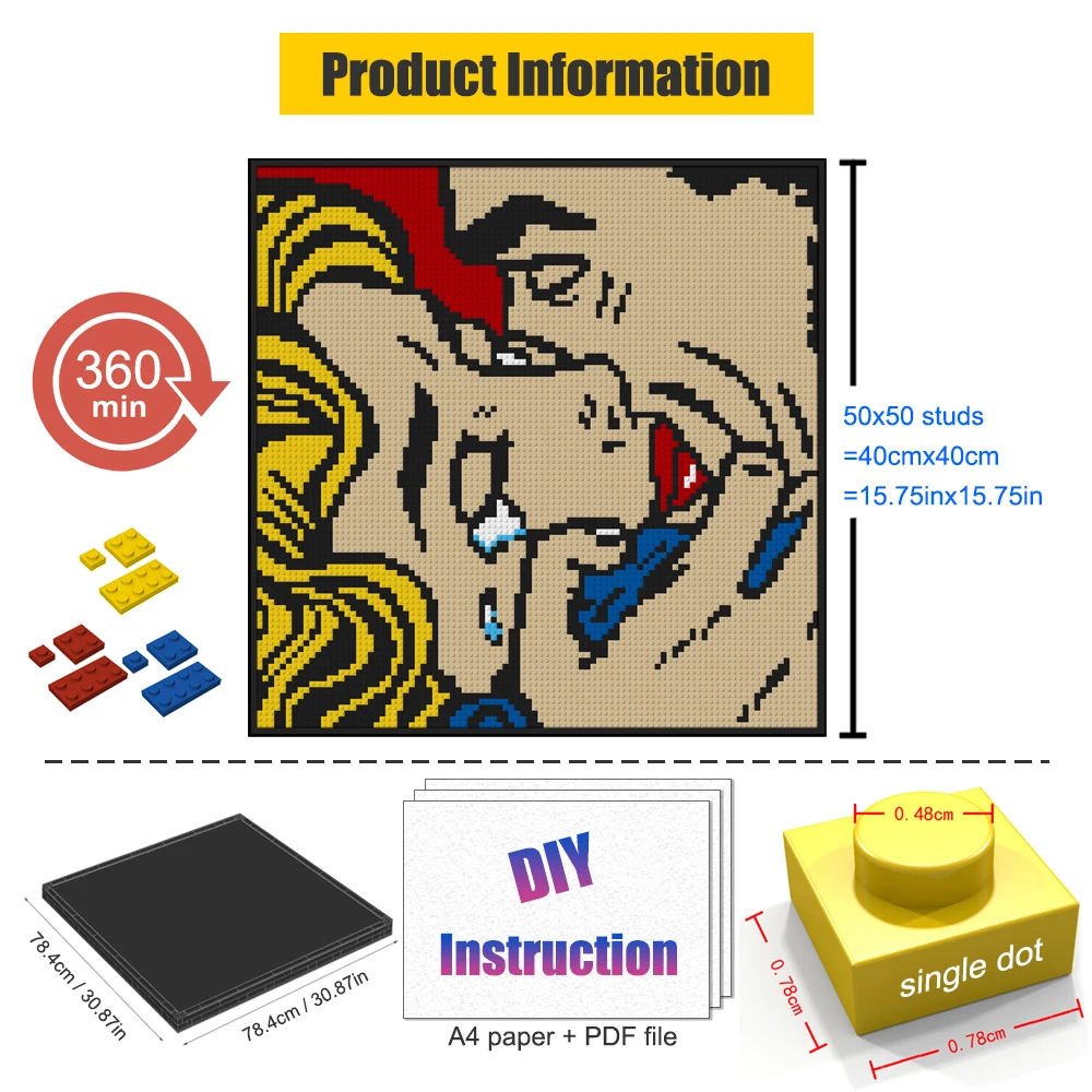 9500+PCS DIY Pixel Art Painting Roy Lichtenstein Artwork Pop Mosaic Room Decoration World Famous By Building Blocks Toys Gift