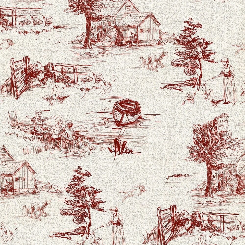 

Peel and Stick Wallpaper Vintage Red Farmhouse Farming Contact Paper Self-Adhesive Removable Natural Plant Wallpaper