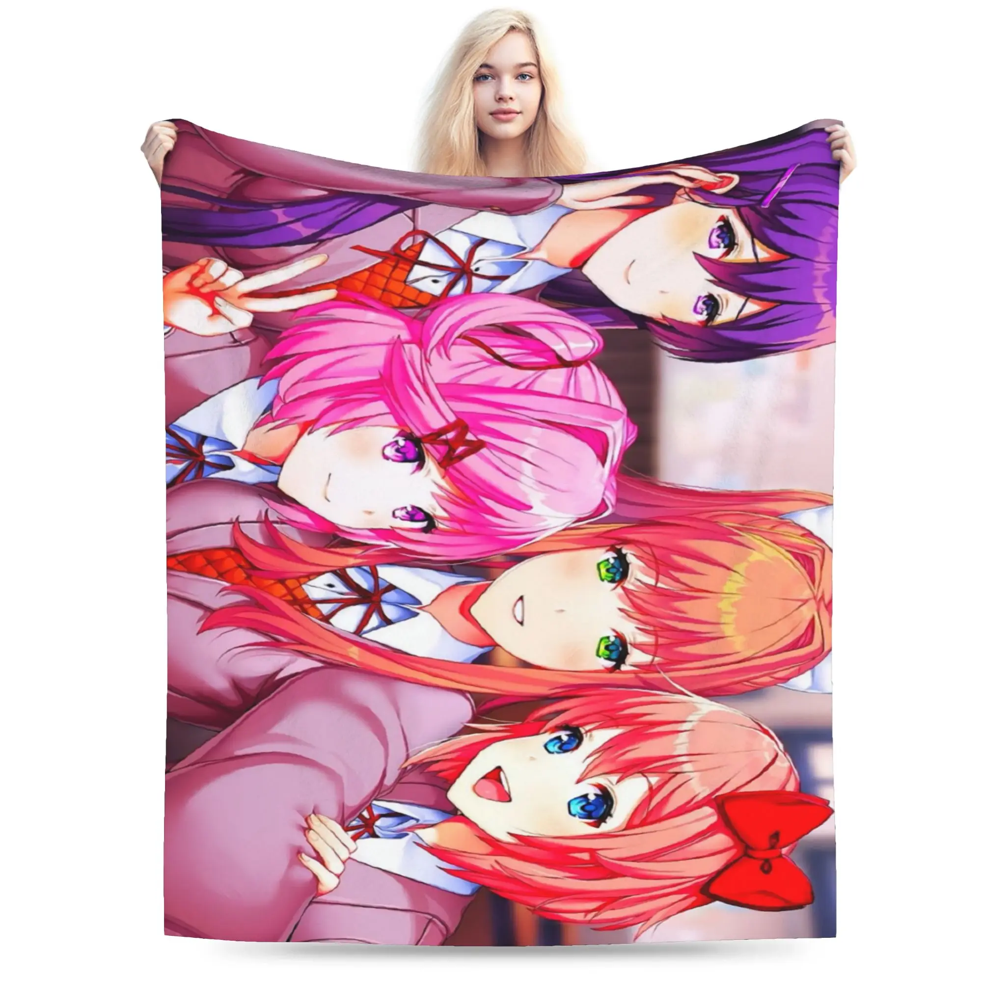 Super Soft Blanket Boy Girl Picnic Natsuki DDLC Throws  Flannel Bedspread For Couch Chair Sofa Bed Street Trend Sofa Bed Cover
