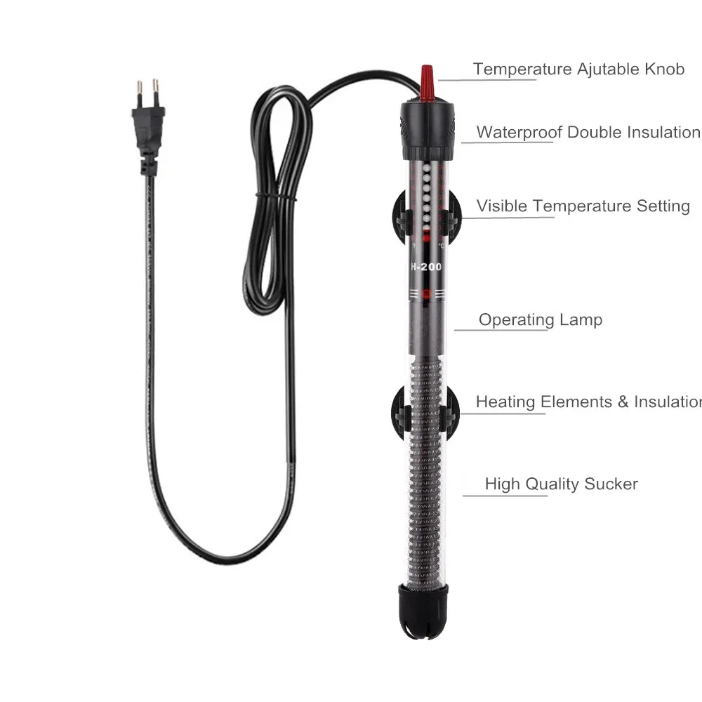 110V-220V Adjustable Temperature Thermostat Heater Rod 25W 50W 100W 200W 300W Submersible Aquarium Fish Tank Water Heat