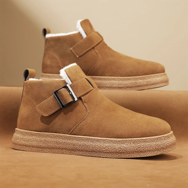 

Winter men's warm and furry snow boots with thick soles, cold resistant and anti slip men's cotton shoes