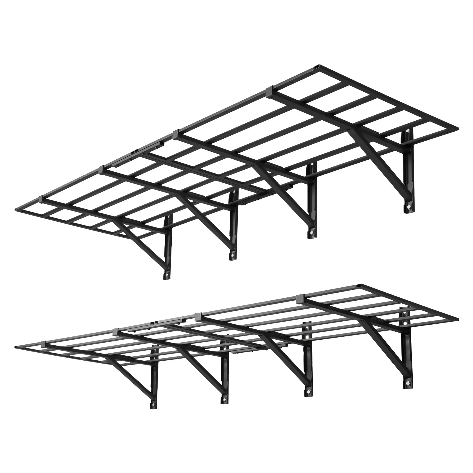 Étagère murale de garage SucceBuy à 2 niveaux, unité d'étagère murale 24x72 pouces, capacité de 800 lb par étagère, rangement flottant en métal pour garage