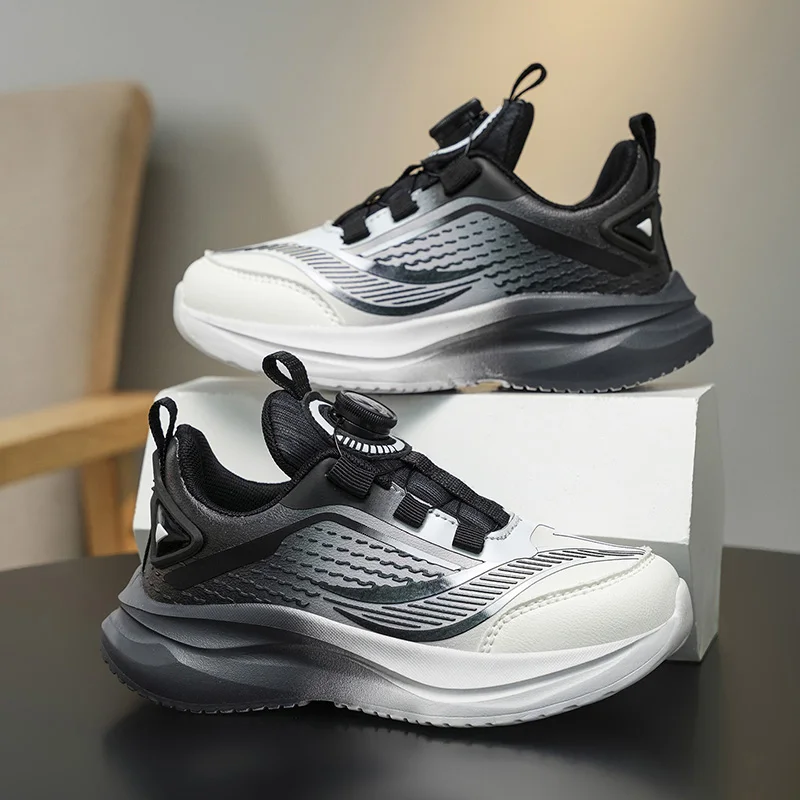 

Kids Sport Sneakers Boys Girls Tennis Shoes Platform Anti Slip Trainers with Rotary Buckle Design for Children Outdoor Wear