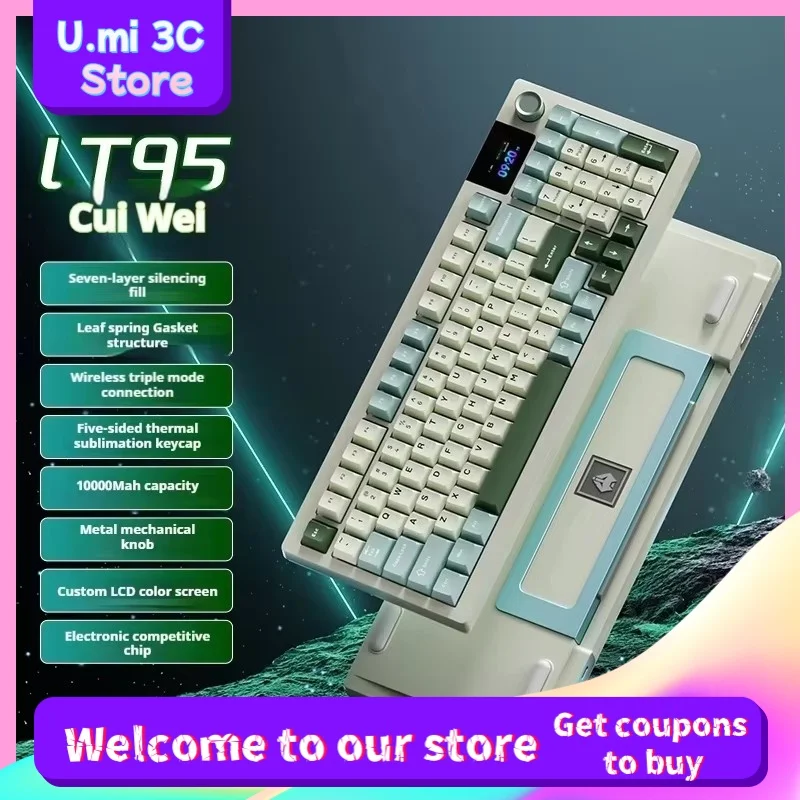 Lt95 Wireless Mechanical Keyboard 95 Key Three Mode Full Key Hot Plug Rgb Light Effect Is Suitable E-Sports Game Home Office Use