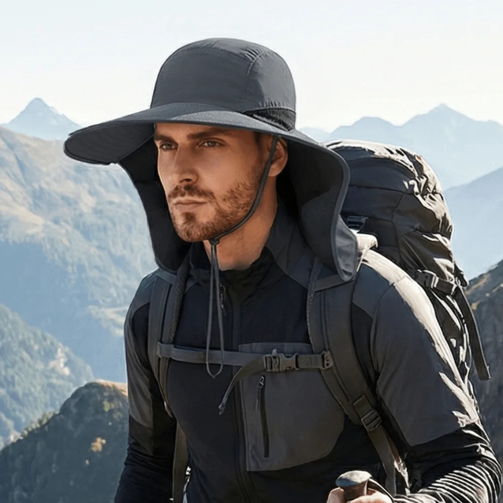 Imagen 5: Sombrero de Sol Simple de Ala Ancha para Exteriores con Protección UV y Solapa para el Cuello, Gorra de Pescador Ajustable y Transpirable, Gorra Tipo Bucket para Senderismo