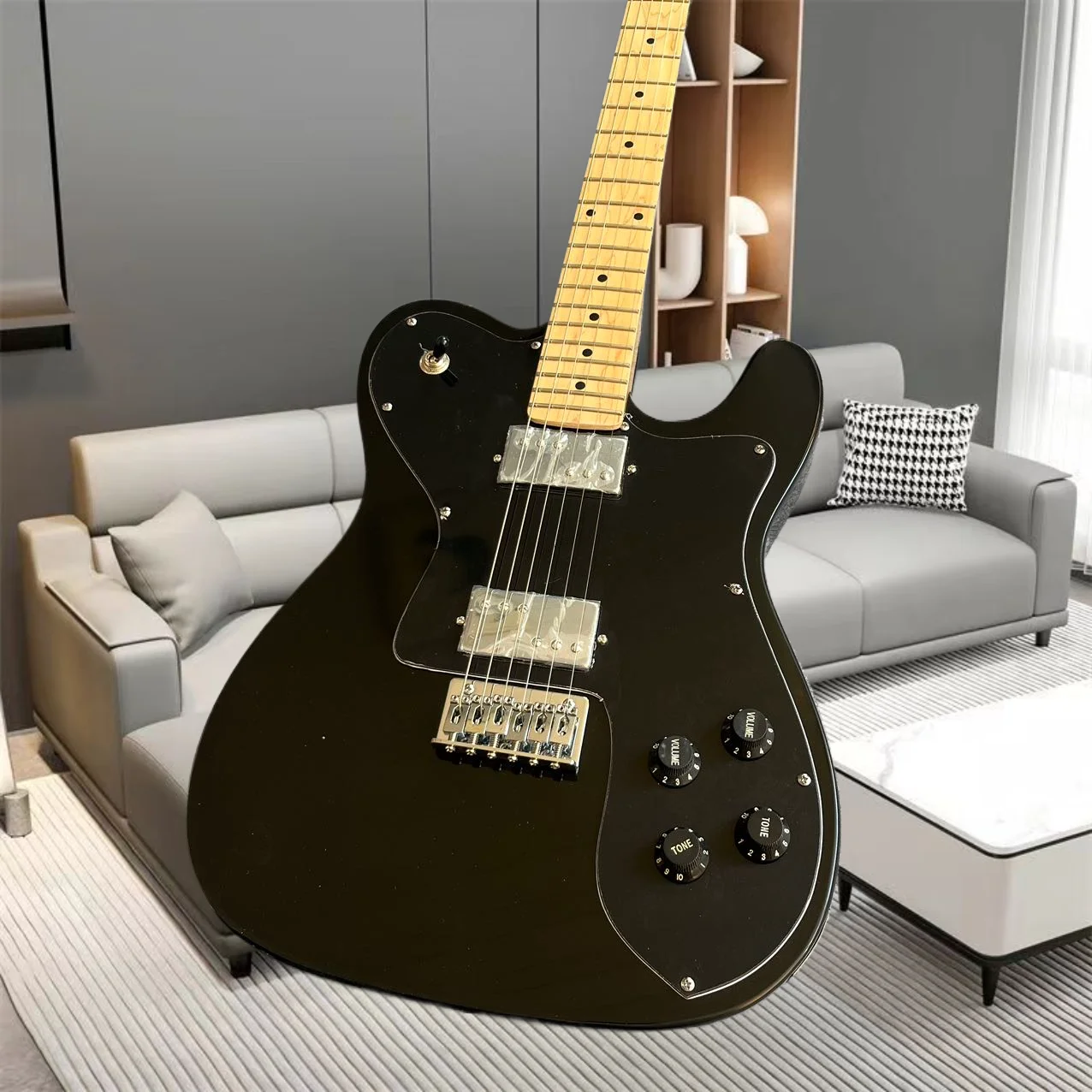 Electric guitar, factory customized, made of maple and peach wood, large board black TL, in stock, fast and free delivery F1