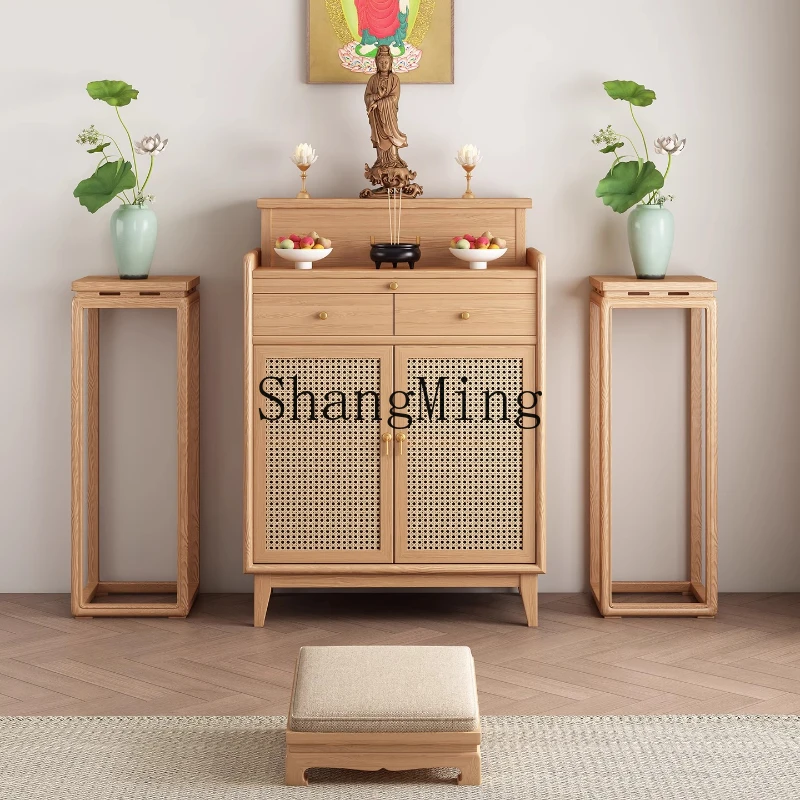 

FG Chinese Style Offering Table Solid Wood Altar Buddha Shrine Cabinet Home Use Rattan Weaving God Worship Incense Table